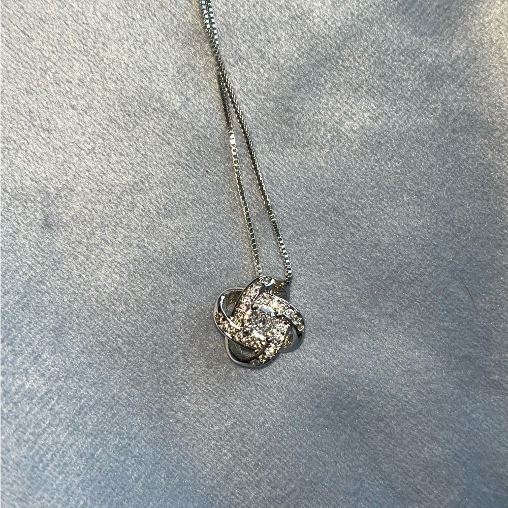 Silver Knot Pendant Necklace with Crystals - Women Jewelry